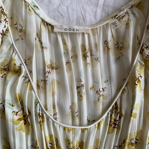 Doen Florencia Silk Short Puff Sleeve Midi Dress Yellow Gold Frolicking Floral